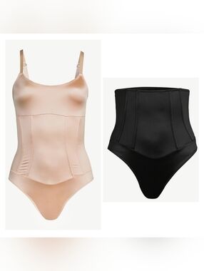 LOT OF 2: Women’s Shapewear Bodysuit & High-Waist Brief  Blk&Nude Size L